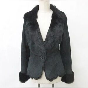 Women's y2k / 90’s rabbit fur & suede black jacket small